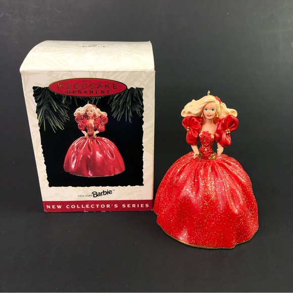 NOB HALLMARK Vintage 1993 Holiday Barbie Christmas Ornament Keepsake Red Dress - Picture 1 of 6